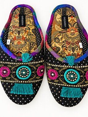 Silk Goody Goody House Slippers WL(9.5-10.5) Mackenzie Childs Whimsigoth Boho